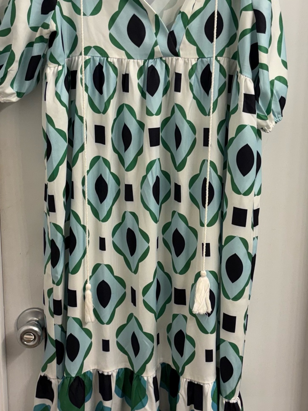 Collection by Cezele Geometric Maxi Dress | Size Small | Tassel Tie Boho Dress